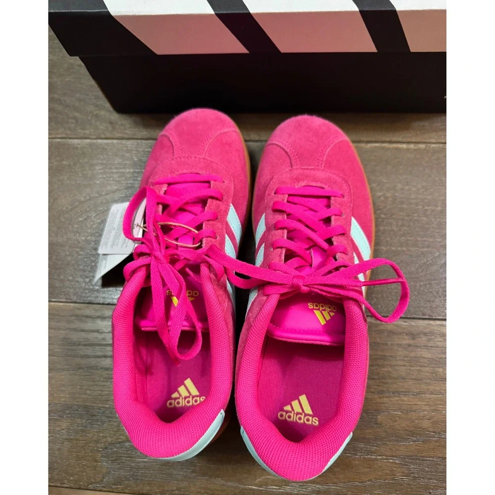 Adidas VL Court 3.0 K Pink Suede Mint Gum Sole Sneakers JS5013 Kids Size 5 US